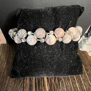 Williamy Windsor Pink Zebra Jasper Stone Single Wrap Bracelet B14